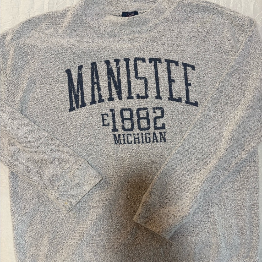 MV Sport Gray Crewneck Sweater with MANISTEE Print